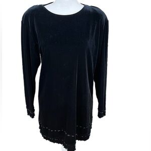 🔥🔥Taylor G Womens Top Black Velvet Ruffle Accents At Bottom  Size Small